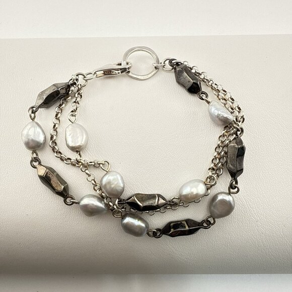 RLM Studio Robert Lee Morris Bracelet Sterling Silver Pearl Modernist Chain 8" - Picture 2 of 16